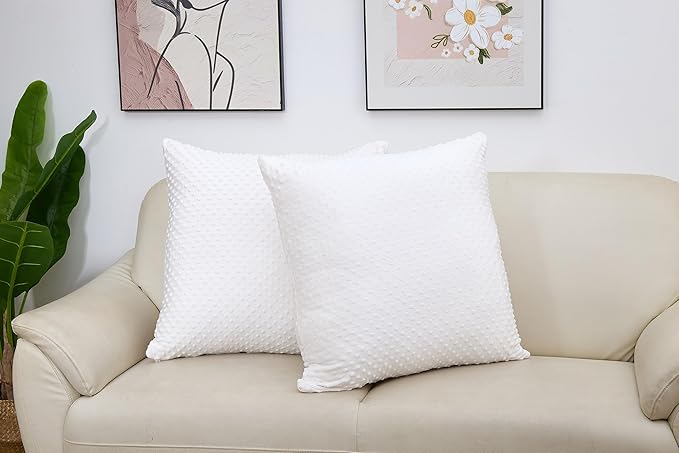 2 Packs Throw Pillow Covers, Neutral Decorative Couch Pillow Cover for Living Room Bed Sofa Rustic Farmhouse Boho Home Decor, Soft Plush Cushion Case Slipcover (White, 26"x 26")