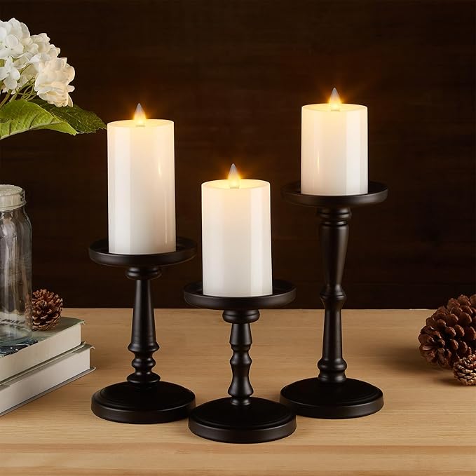Flameless Pillar Candles Flickering with Remote Timer, Battery Operated LED Candles Up to 400 Hours, 3D Moving Flame Real Wax Candles, Set of 3, D3 x H4, 5", 6",Remote Included (White).