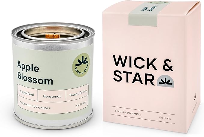 Wick & Star Vegan Non-Toxic, Wood Wick, Natural Coconut Soy Wax Aromatherapy Candle, Clean Burning (Apple Blossom)