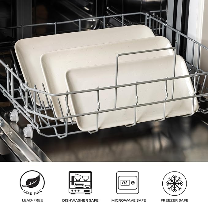 AmorArc Ceramic Serving Platter,Rectangular 16"/14.3"/12.6" inch Serving Dishes for Party Entertaining,Stoneware Serving Trays forTurkey,Salad,Microwave&Dishwasher Safe-Set of 3-Light Beige