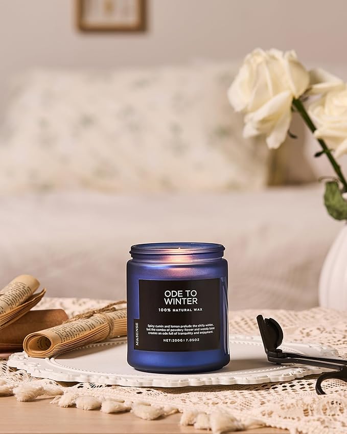 M&SENSE Ode to Winter - Lavender & Sandalwood Scented Candle for Relaxing Natural Soy Wax Non Toxic Cotton Wick Winter Scent, 7.05oz Up to 50 Hours Burn Time Gifts for Home