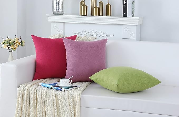 Jeneoo Decorative Burgundy Red Throw Pillow Covers Rustic Farmhouse Square Linen Soft Comfy Solid Cushion Couch Cases for Sofa Living Room (Set of 1, 24 x 24 Inches)