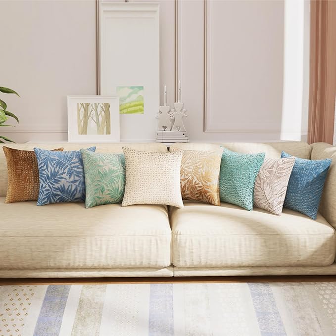 HPUK Leaf Cut Velvet Throw Pillow Covers Pack of 2, 18x18 Inch Accent Cushion Covers for Living Room, Bedroom, Decorative Pillow Covers for Couch, Sofa, Chair, Brown