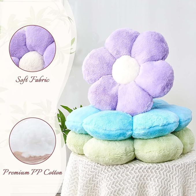 Lavender Flower Pillow, 17.7" Flower Shaped Plush Decorative Throw Pillow for Bed