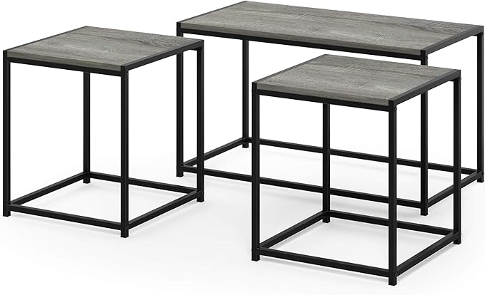 Furinno Camus Modern Living Room Coffee Table with 2 End Tables Set, French Oak Grey