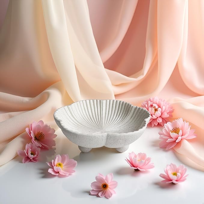 Large Decorative Bowl decor, Scalloped Pedestal Bowls for Modern Home Decor,Ruffle Decor,Stylish Key Bowl for Entry Table,Decorative Fruit Bowl for Kitchen Counter, Light Gray