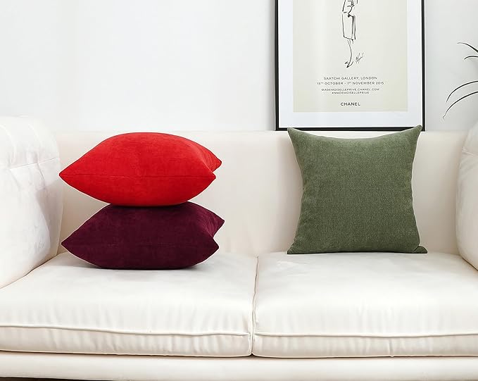 Jeneoo Orange Red Decorative Throw Pillow Covers Soft Chenille Comfy Solid Couch Cushion Cases Decor (Set of 2, 16 x 16 Inches)