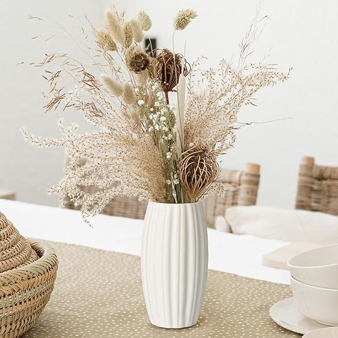 White Ceramic Vase Set of 12, Small White Bulk Bud Vases for Pampas Grass for Wedding Table Centerpieces Decoration, Modern Boho for Rustic Vase
