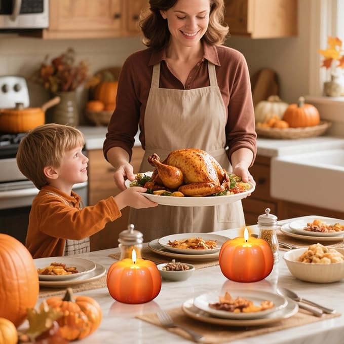 Wondise Fall Decorations Flameless Wax Pumpkin Candles with 6H Timer, Orange Battery Operated LED Candles Fall Decor for Thanksgiving Gifts, Autumn Farmhouse Harvest Decor for Home Decoration