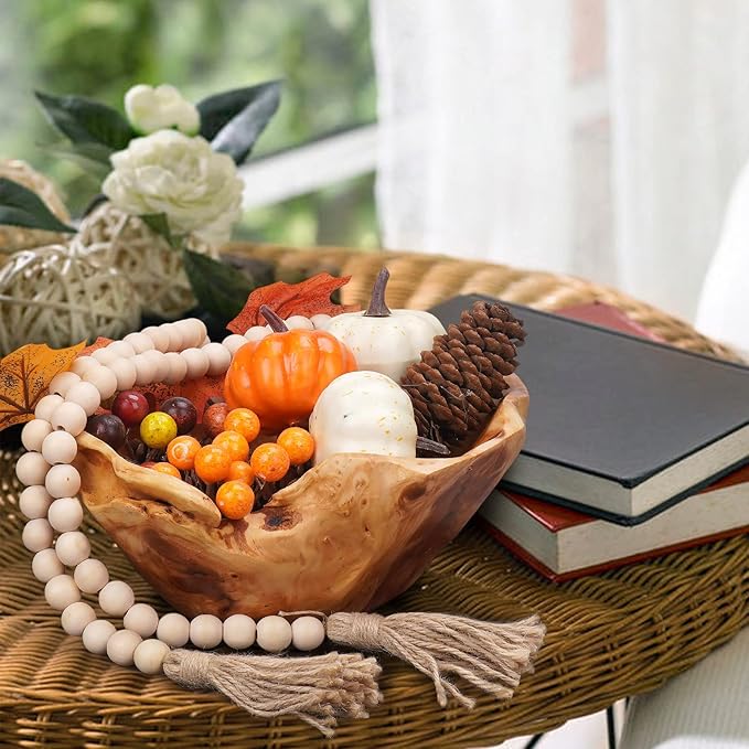 Wooden Bowl for Decor, Natural Shape Solid Wood Carved Fruit Bowl, Decorative Wooden Bowl for Table Centerpiece Office Home Decor, Multipurpose Candy Keys Serving Bowls (Small 8"-10")