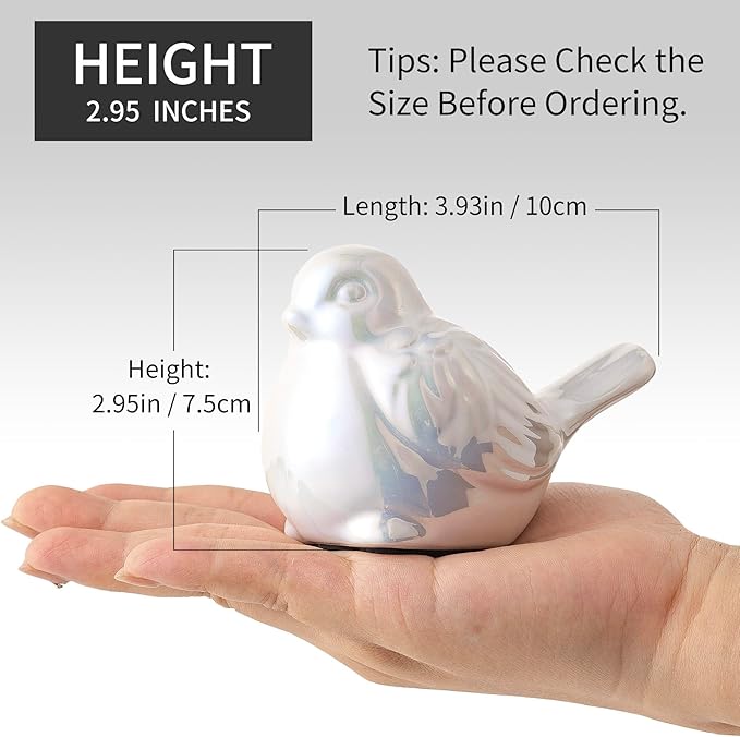 Set of 2 Colorful White Small Birds Statues Home Decor Modern Boho Style Figurine Decorative Ornaments for Living Room, Bedroom, Office Desktop, Cabinets, Shelf