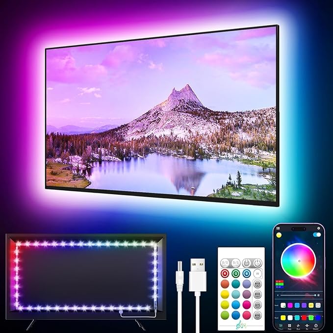 GIPOYENT TV LED Backlights, Music Sync LED TV Backlight, for 60-85 Inch TV, LED TV Light with Bluetooth Function - RGB Color Changing Light Strip for Home Theater (23ft)