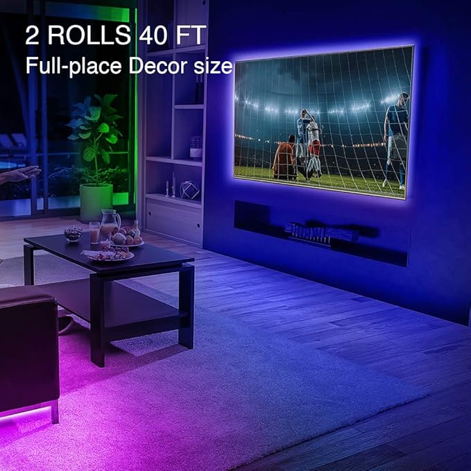 phopollo Led Lights 40ft for Bedroom RGB Color Changing Led Lights Kit with Power Supply and Remote