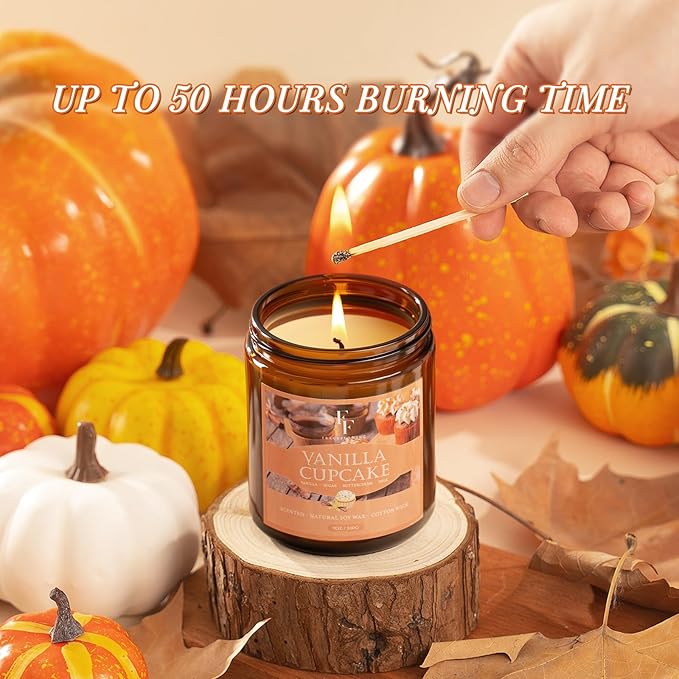 Fall Candle, Vanilla Cupcake Scented Candles for Home, Natural Soy Autumn Candle Aromatherapy Candle, 7 oz Jar Candles Fall Gifts for Women Men