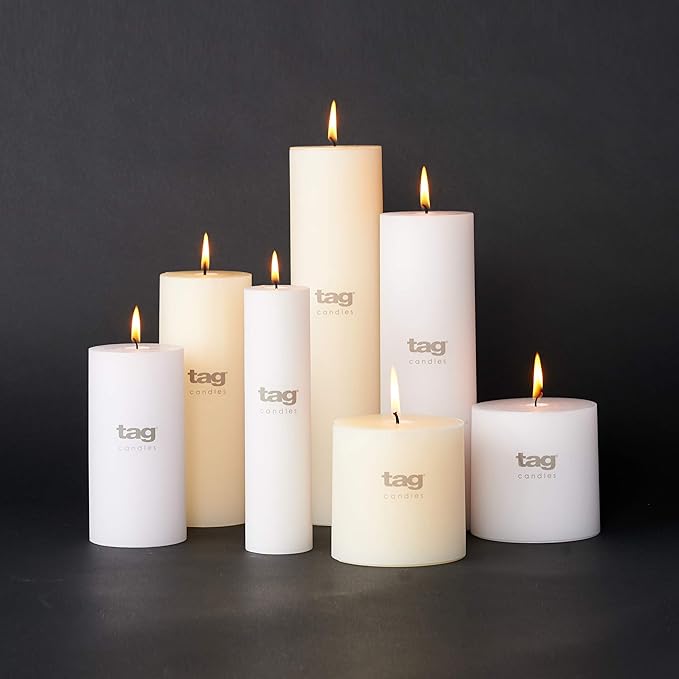 tag Chapel 3X3 White Pillar Paraffin Wax Candle Unscented Drip-Free Long Burning 32 Hours for Home Decor Wedding Parties 3x3 White