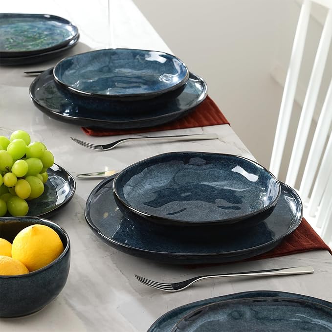 Stone Lain Mirella 4-Piece Pasta Bowl Set Stoneware, Microwave and Dishwasher safe, Blue
