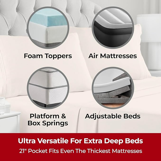 Mellanni Extra Deep Twin XL Sheets - 3 PC Iconic Collection Bedding - Hotel Luxury, Ultra Soft, Cooling Bed Sheets - Wrinkle, Fade, Stain Resistant (Twin Extra Long, Beige)