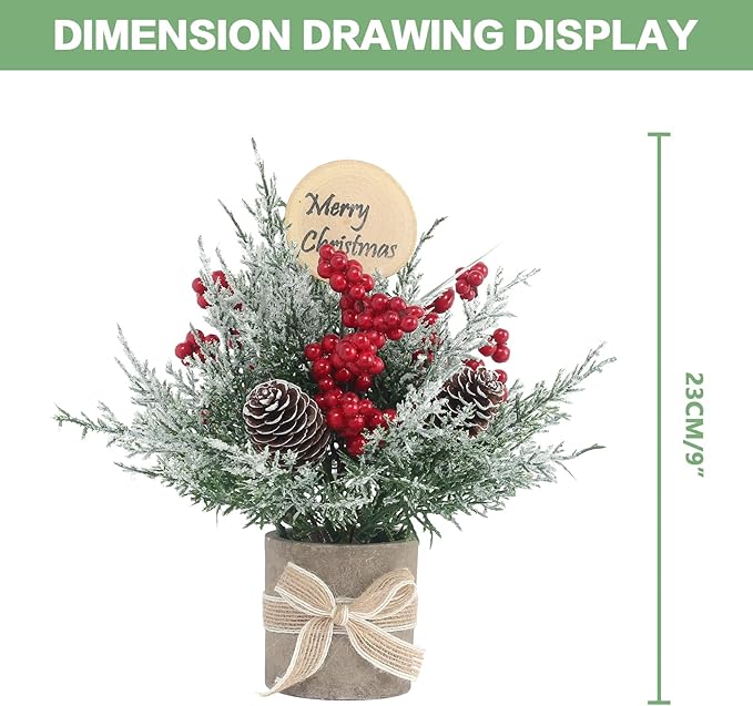 2PCS Small Christmas Tree,Tabletop Mini Xmas Tree,9" Artificial Little Potted for Christmas Decor,Suitable for Weddings, Holidays, Christmas and Other Festivals.(Red/Green)