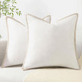 decorUhome Chenille Soft Throw Pillow Covers 22x22 Set of 2, Farmhouse Velvet Neutral Decorative Euro Pillow Covers with Stitched Edge for Couch Sofa Bed Home Decor, Cream White