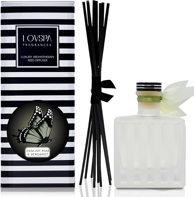 LOVSPA Reed Diffuser Set, Unwind Eucalyptus & Mint Scented Oil Diffuser with Sticks, Home Fragrance Accessories for Bathroom Shelf Decor, Aroma Diffusers for Home or Office Desk, USA Made