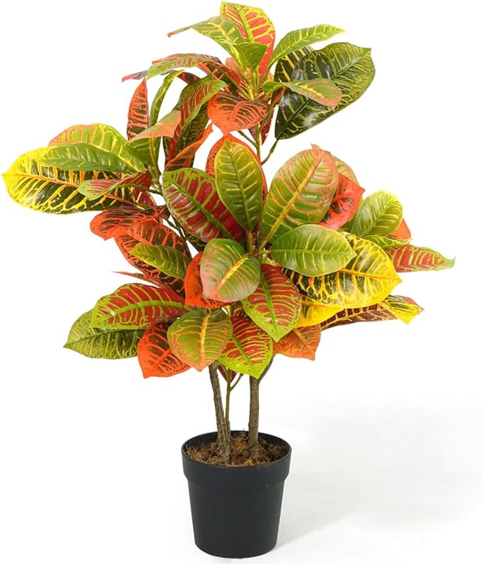 Fencer Wire 30 Inch Artificial Topiary Croton Tree, UV Resistant Artificial Outdoor Plants, Faux Bushes and Shrub, Fake Trees in Pot with Dried Moss, Artificial Plants for Front Porch, Indoor, Outdoor