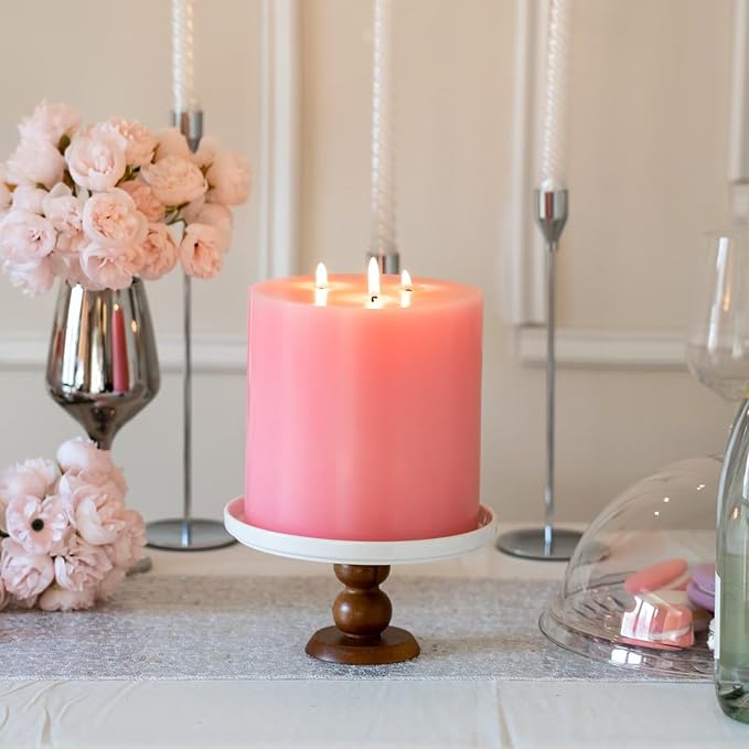 MOZEAL Extra Large 3 Wick Pink Pillar Candle, 6" x 6", Unscented, Dripless, Smokeless, and Clean-Burning. Approx. 120 Hours of Burn Time. Perfect for Weddings, Dinners, Christmas and Home Decor