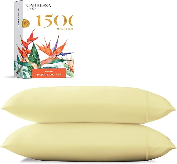 Carressa Linen 100% Egyptian Cotton Pillow Cases King Size Set of 2 - Luxury 1500 Thread Count Sateen Beige Pillow Covers, Soft & Breathable 5 Star Hotel-Quality Pillowcases, Fits King Pillows