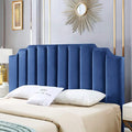 24KF Navy Blue Velvet Tufted King Upholstered Headboard, Modern Vertical Channel Design California King Headboard with Stepped Silhouette Top Edge, Navy Blue