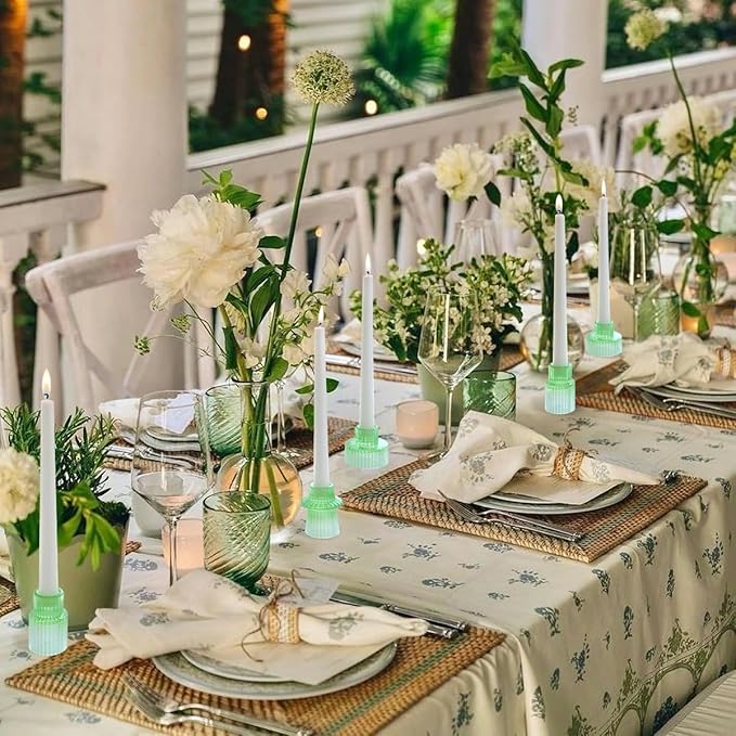 Vixdonos Colorful Glass Candlestick Holders Tealight Candle Holder Set for Table Centerpieces, Wedding Decor and Dinner Party (3 Pcs, Green White Gradient)