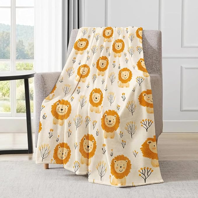 Cute Lion Blanket - Adorable Trees Fleece Throw,Gifts for Kids Girls Boys, Soft & Warm,Lightweight, for Modern Rustic Whimsical Decor, Animal Lovers, and Room Home Accents 40x50in