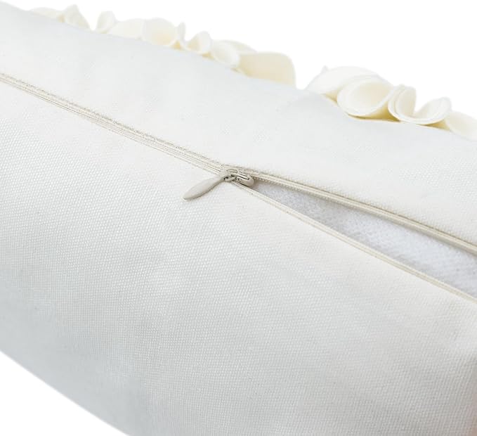 KINGROSE 3D Handmade Flowers Decorative Throw Pillow Cover Solid Velvet Artistic Cushion Covers Home Decor Pillow Case for Sofa Couch Chair 12 x 20 Inches Cream Velvet