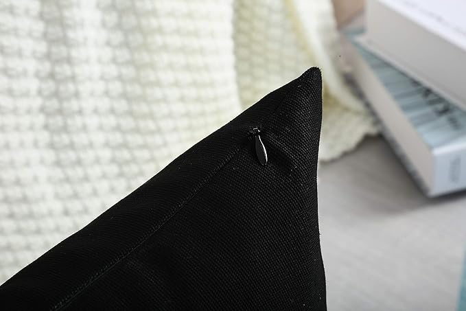 TangDepot Handmade Decorative Solid 100% Cotton Canvas Throw Pillow Covers/Pillow Shams, (28"x28", Black)
