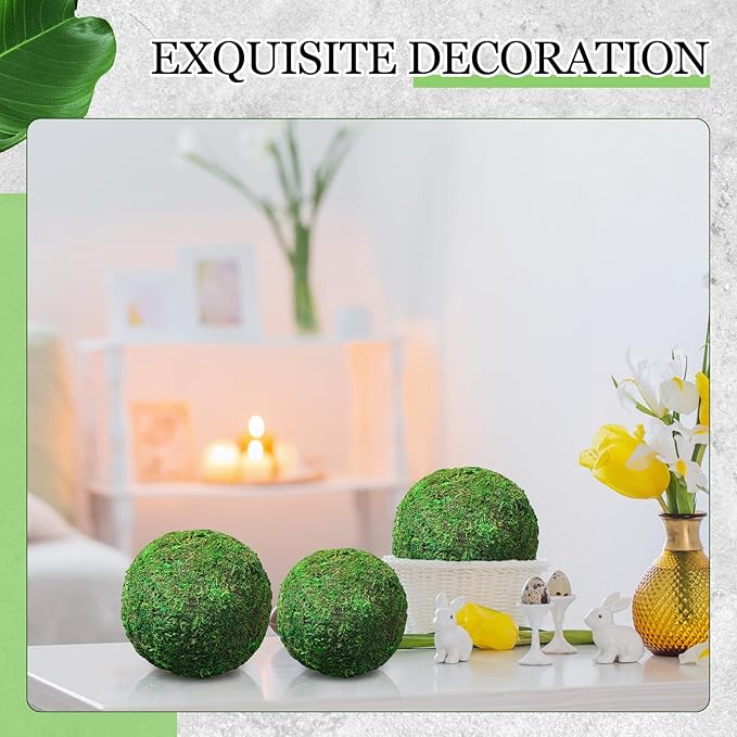 4 Pcs Large Green Moss Balls Artificial Moss Balls Spring Vase Bowl Fillers Hanging for Spring Home Wedding Garden Farmhouse Autumn Table Centerpieces Indoor Outdoor Decor (7.9'',5.9'')