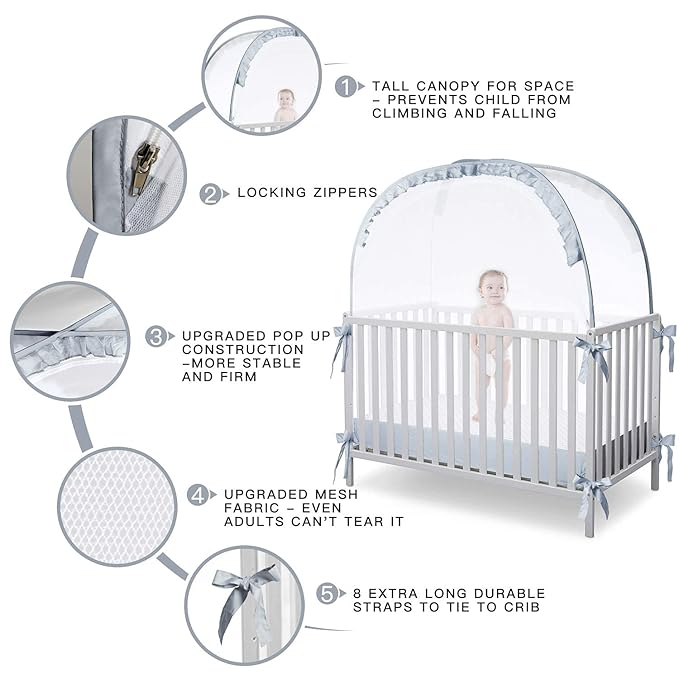 Crib Tent, Crib Net to Keep Baby in, Breathable Pop Up Crib Tent Canopy Keep Baby from Climbing Out (55.2" L x 27.6" W x 51.6" H)