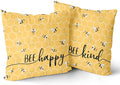 Giwawa Summer Pillow Covers Set of 2-20x20inch Bee Happy Decorative Square Pillowcases - Yellow Honeycomb Farmhouse Throw Cushion Cover for Sofa Couch Indoor Outdoor Living Room