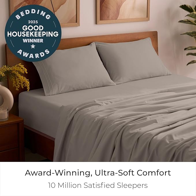 Mellanni Queen Sheets Set - 4 PC Iconic Collection Bedding - Hotel Luxury, Extra Soft, Cooling Bed Sheets - Wrinkle, Fade, Stain Resistant (Queen, Tan)