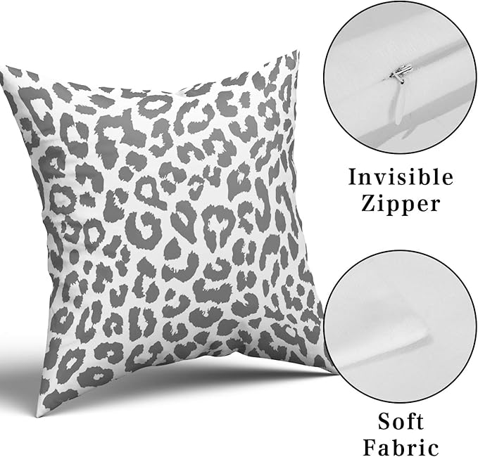 Grey Leopard Print Pillowcase 2pcs Snow Cheetah Animal Print Pillow Covers 18x18 Inch Cheetah Decorative Throw Pillow Cover Watercolor Gray Throw Pillow Cover Cotton Cushion Home Décor