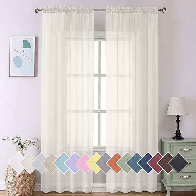 Aiyufeng Ivory Curtains 108 inches Extra Long 2 Panels Set, Rod Pocket Elegant Privacy Sheer Vertical Drapes for Farmhouse/French Door/Living Room, W40 x L108