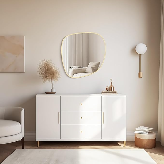 WallBeyond Asymmetrical Mirror, Irregular Wall Mirror, Wall Mirrors Decorative for Bedroom Living Room Entryway Hall, Unique Wall Mirror 27" H x 26" W, Gold