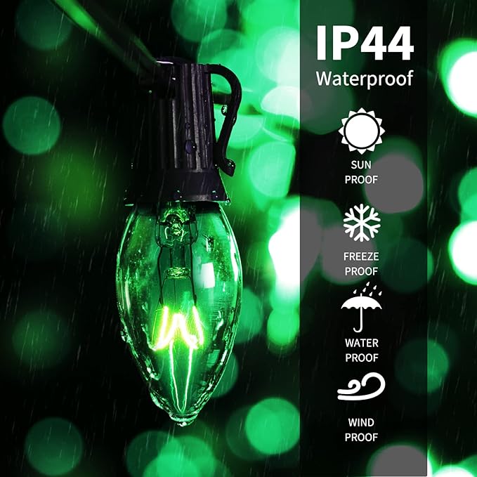 Brightown 25-Pack C7 Christmas Replacement Bulbs, C7 Green Incandescent Bulbs for Christmas Light Strings, E12 Candelabra Base, 5 Watt