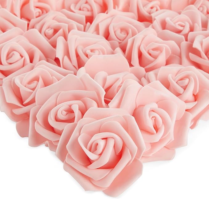 Juvale Artificial Roses for Wedding Decor - 3-Inch Pink, 100 Pack - Realistic Artificial Flowers for Centerpiece Table Decorations