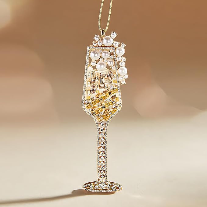 2025 Christmas Ornaments, Champagne Wine Ornament,Hanging Wine Glass Ornaments for Christmas Tree Decorations, Keepsake Gifts for Sisters Mother Grandma Women