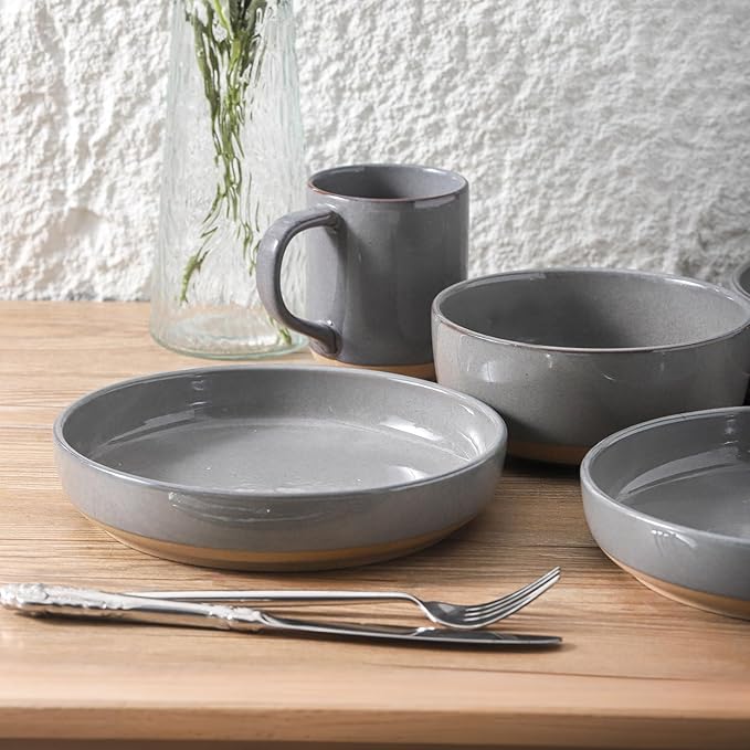 Pasta Bowls 26 OZ,Ceramic Salad Serving Bowls Set of 4,Large 8.2 inch Shallow Bowls Plates for Soup,Fruit,Noodle,Dinner,Dishwasher & Microwave Safe,Gray