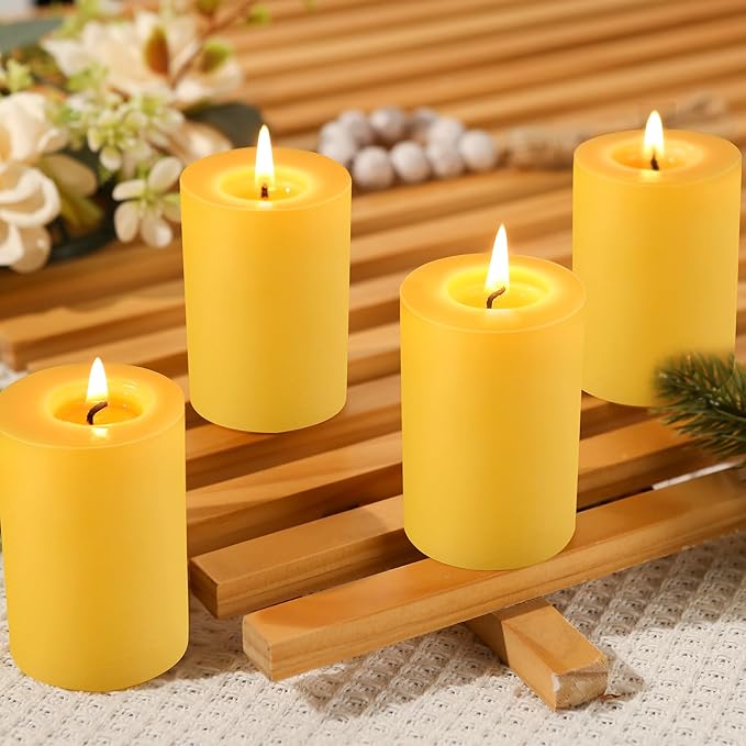 8 Packs Natural Beeswax Pillar Candles, 2x3in Organic Pillar Candles-256 Hours Pure Beeswax Candles Long Burning Time Smokeless Dripless Bees Wax Candle for Home Paryer Relax