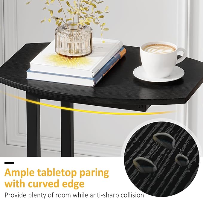 Hosfais Small Side Table End Table, C Shaped Barrel Coffee Table with Metal Frame, Wooden TV Tray for Living Room, Bedroom, Couch, Small Spaces (Black)