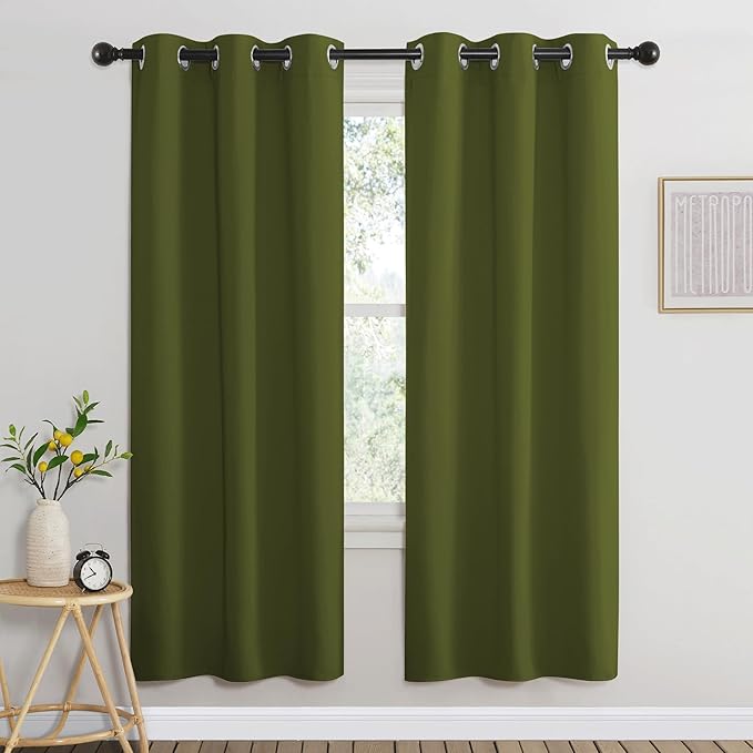 NICETOWN Olive Bedroom Curtains 72 inches Long, Grommet Blackout Thermal Insulated Window Treatment Room Darkening for Bedroom/Home Office, 2 Panels, W37 x L72