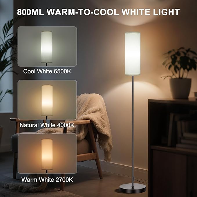 FRIDEKO HOME 2 Pack Floor Lamps for Living Room, Dimmable Colors Temperature & Brightness, Modern Floor Lamp with Remote, Tall Standing Lamps for Living Room Bedroom Office, White Shade 9W Smart Bulb