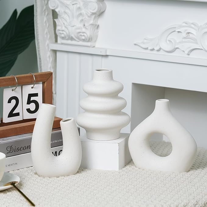 CUCUMI Ceramic Flower Vase Set of 5 Modern Nordic Boho Style Decorative Vases Home Decor, Matte Ceramic Decorations for Living Room Shelf, Bookshelf Mantle Entryway Table or Console Décor