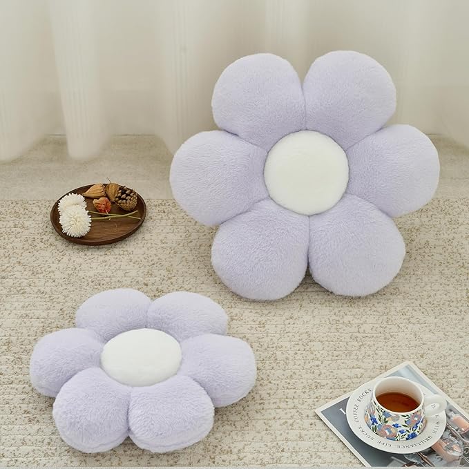 Flower Pillow, Decorative Throw Pillows for Couch Bed, Cute Daisy Home Decor Flower Shaped Pillows for Bedroom Living Room (Lavender Purple, 14.9 Inches)