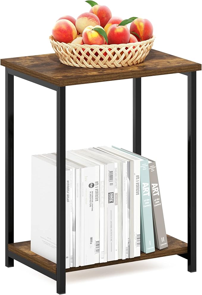 Furinno Simplistic Metal Frame End Table, 1-Pack, Amber Pine